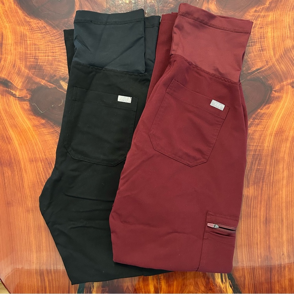 FIGS Yola Maternity Scrub Pants NEW Black/Burgundy XS